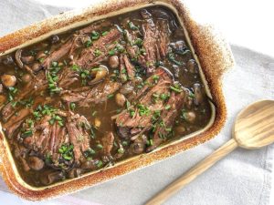 A dish of beef brisket, a meal for digestive disorders.