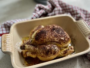 A tray of poussin coated in sumac.