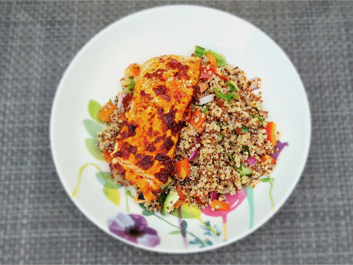 Harissa Salmon and Quinoa Taboulé