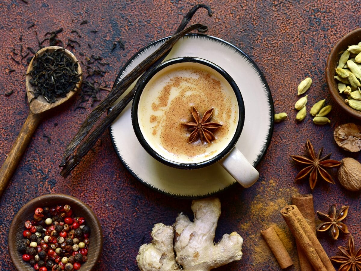 Masala Chai with Coconut Milk made with star anise