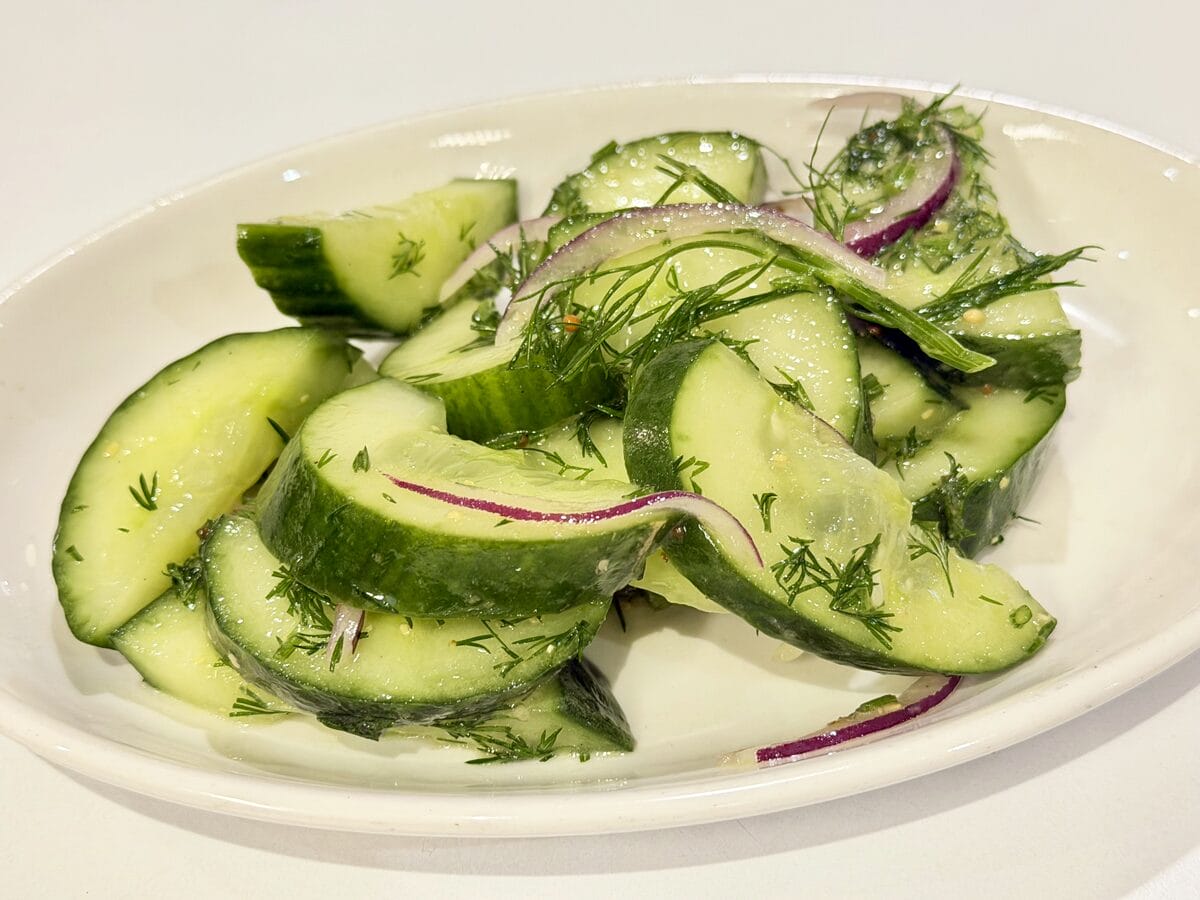 Tangy Cucumber Salad garnished with fresh dill