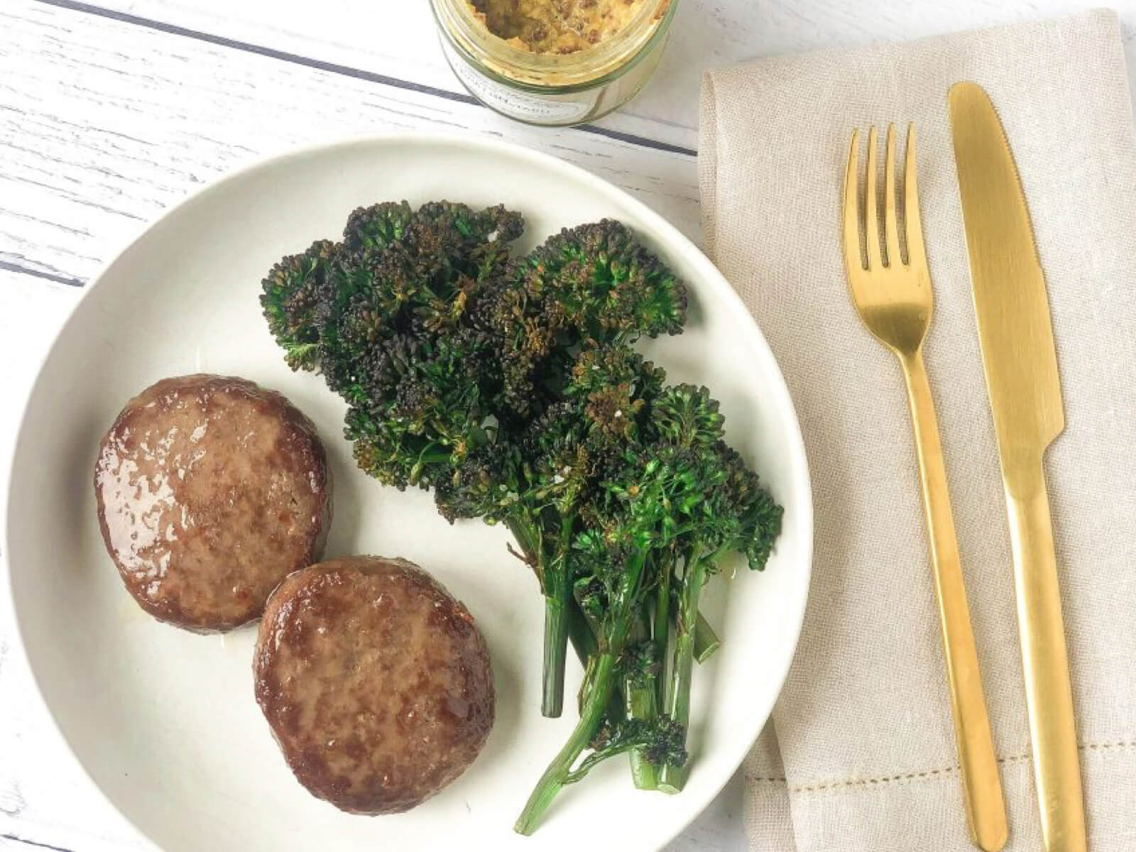 Gluten-free Beef Burgers and Roasted Broccolini
