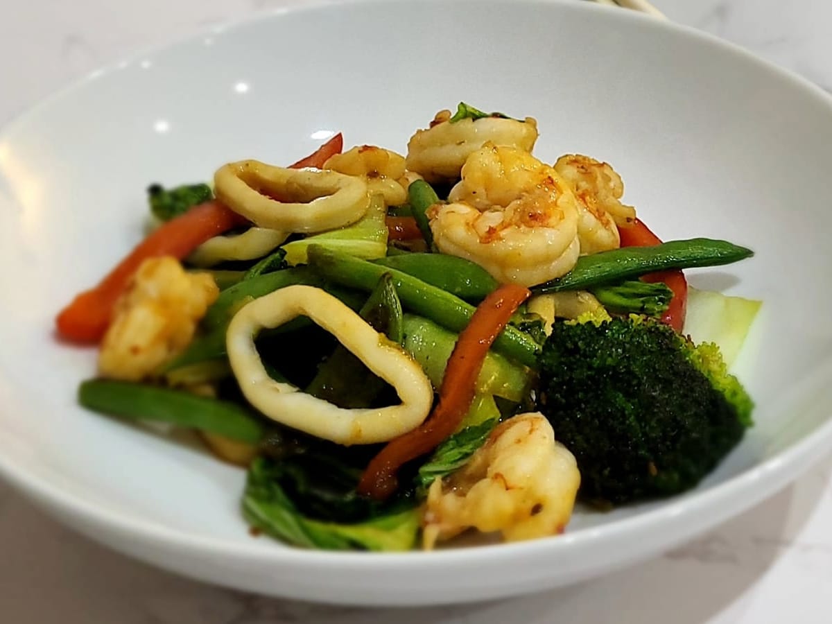 Teriyaki Squid and Prawns
